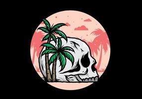 Skull head under coconut trees illustration vector