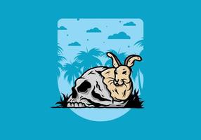 Rabbit hiding inside human skull illustration vector