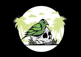 Bird nesting in skull illustration vector