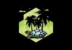 Sea turtle under the coconut tree illustration vector