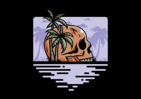 Skull head under coconut trees illustration vector