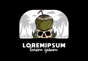 Coconut drink on human skull illustration vector