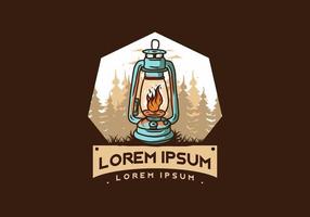 Colorful vintage outdoor lantern with fire flame vector