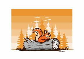 Lonely squirrel hiding in a dead tree trunk illustration vector