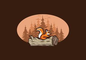 Lonely squirrel hiding in a dead tree trunk illustration vector