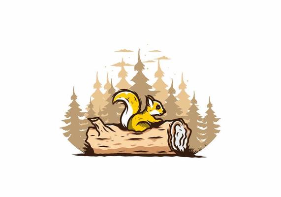 Lonely squirrel hiding in a dead tree trunk illustration