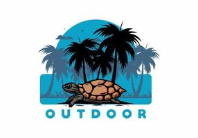 Sea turtle under the coconut tree illustration vector