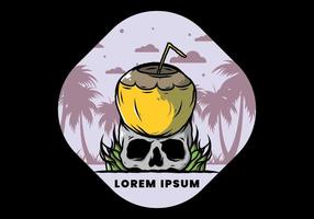 Coconut drink on human skull illustration vector