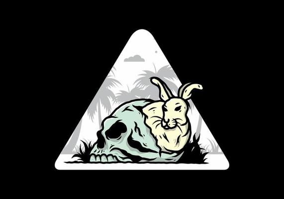 Rabbit hiding inside human skull illustration