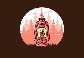 linterna al aire libre vintage colorido con llama de fuego vector