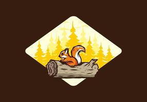 Lonely squirrel hiding in a dead tree trunk illustration vector