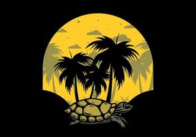 Sea turtle under the coconut tree illustration vector