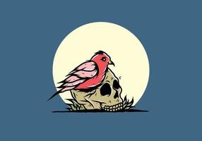 Bird nesting in skull illustration vector