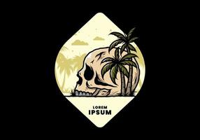 Skull head under coconut trees illustration vector