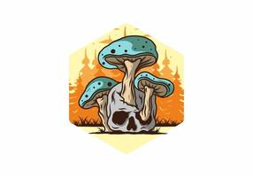 Mushroom growing on human skull illustration vector