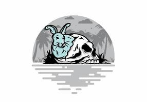 Rabbit hiding inside human skull illustration vector