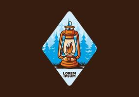 Colorful vintage outdoor lantern with fire flame vector