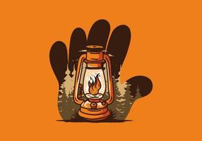 Colorful vintage outdoor lantern with fire flame vector