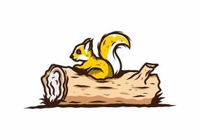 Lonely squirrel hiding in a dead tree trunk illustration vector