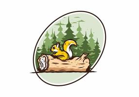 Lonely squirrel hiding in a dead tree trunk illustration vector