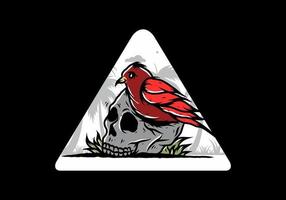 Bird nesting in skull illustration vector