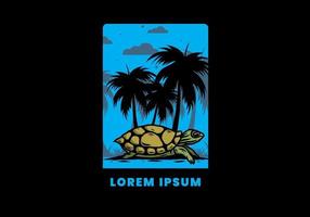 Sea turtle under the coconut tree illustration vector