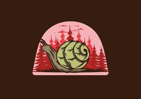 caracol arrastrándose en la ilustración del bosque vector