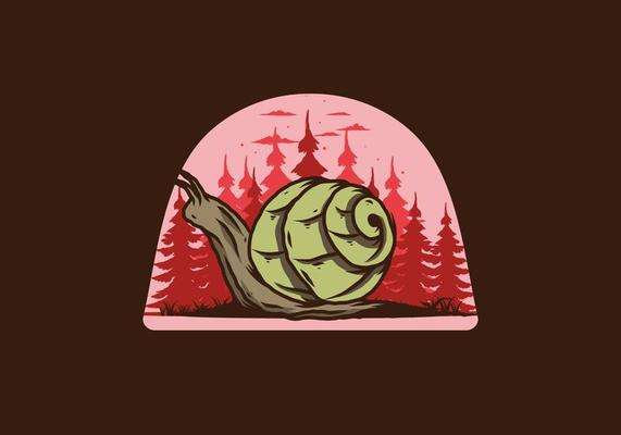 Snail creeping in the forest illustration