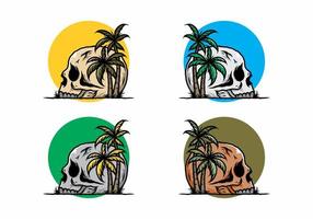 Skull head under coconut trees illustration vector