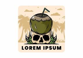 Coconut drink on human skull illustration vector