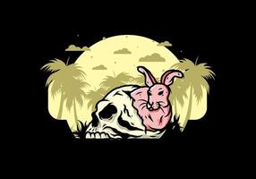 Rabbit hiding inside human skull illustration vector