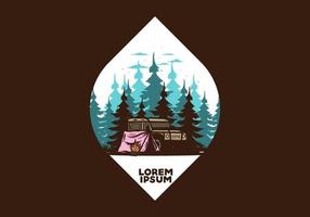 Camping beside the car in the forest illustration vector