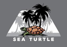 Sea turtle under the coconut tree illustration vector