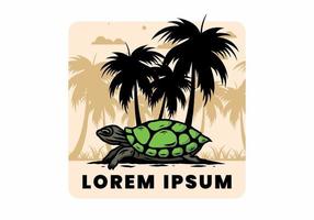 Sea turtle under the coconut tree illustration vector