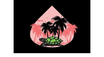 Sea turtle under the coconut tree illustration vector