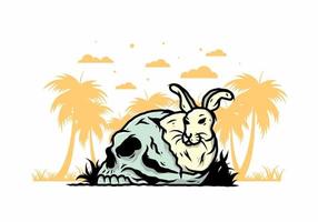 conejo escondido dentro de la ilustración del cráneo humano vector