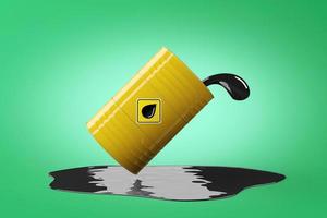 Yellow oil tank and black oil splashed out, minimal background for energy concepts. 3d rendering photo