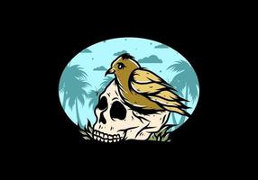 Bird nesting in skull illustration vector