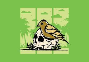 Bird nesting in skull illustration vector