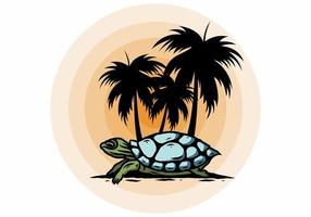 Sea turtle under the coconut tree illustration vector