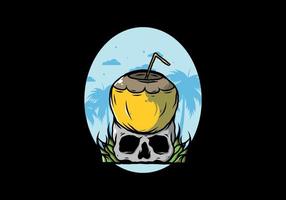 Coconut drink on human skull illustration vector