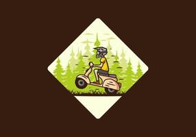 Standing scooter in the forest illustration vector