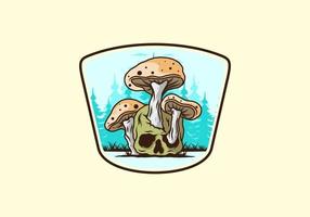 Mushroom growing on human skull illustration vector