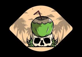 Coconut drink on human skull illustration vector