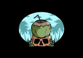 Coconut drink on human skull illustration vector