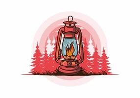 Colorful vintage outdoor lantern with fire flame vector