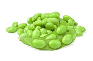 Green soy beans on white background. photo