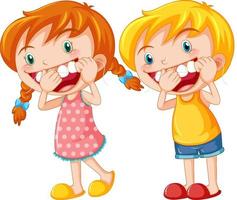 Cute kids cartoon character flossing teeth vector