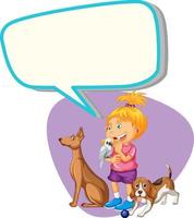 Speech bubble with girl and pets vector