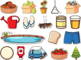 Sticker set of mixed daily objects vector